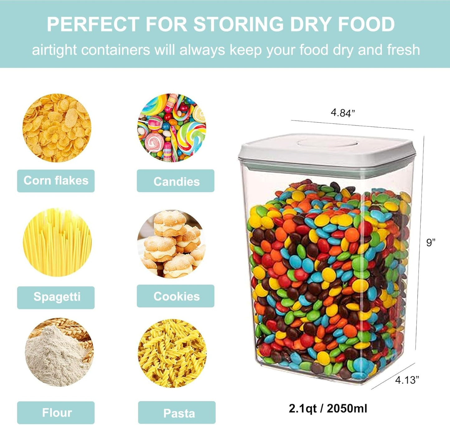 Airtight Food Storage Container - 2.1qt / 2050ml Rectangle Pop Containers With Lids, Bpa Free for