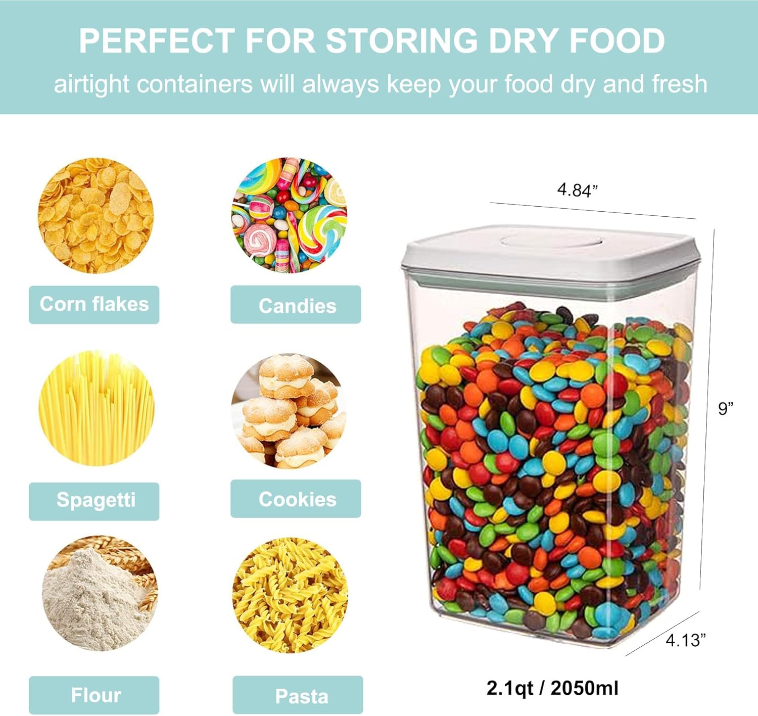 Airtight Food Storage Container - 2.1qt / 2050ml Rectangle Pop Containers With Lids, Bpa Free for