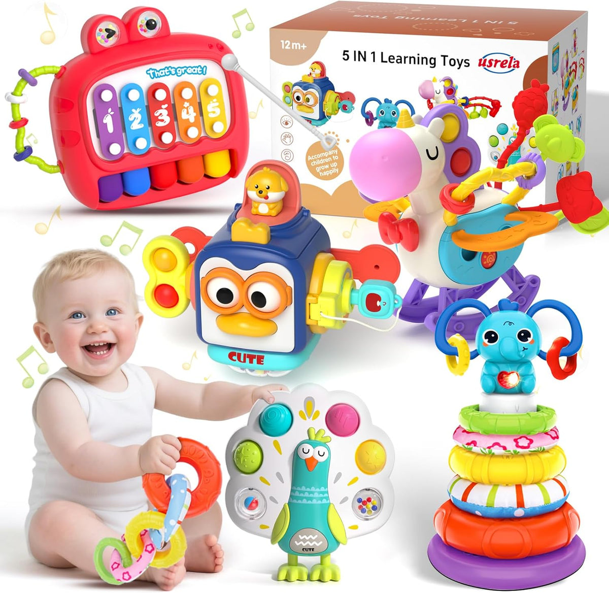 5 in 1 Baby Toy for 12 18 Month, Learning Toys for Babies 12-18 Months, Baby Busy Cube