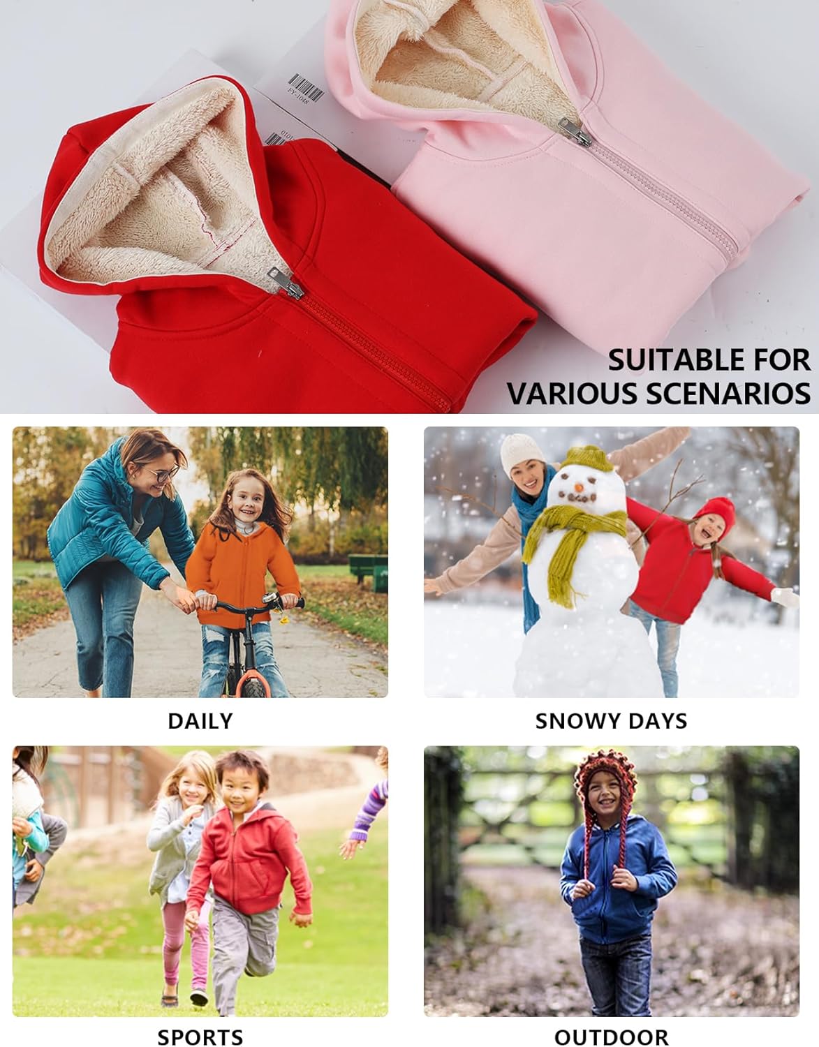 Gihuo Unisex Boy's Girls Winter Warm Sherpa Lined Zip Up Sweatshirt Fleece Jacket Kid's Hoodie