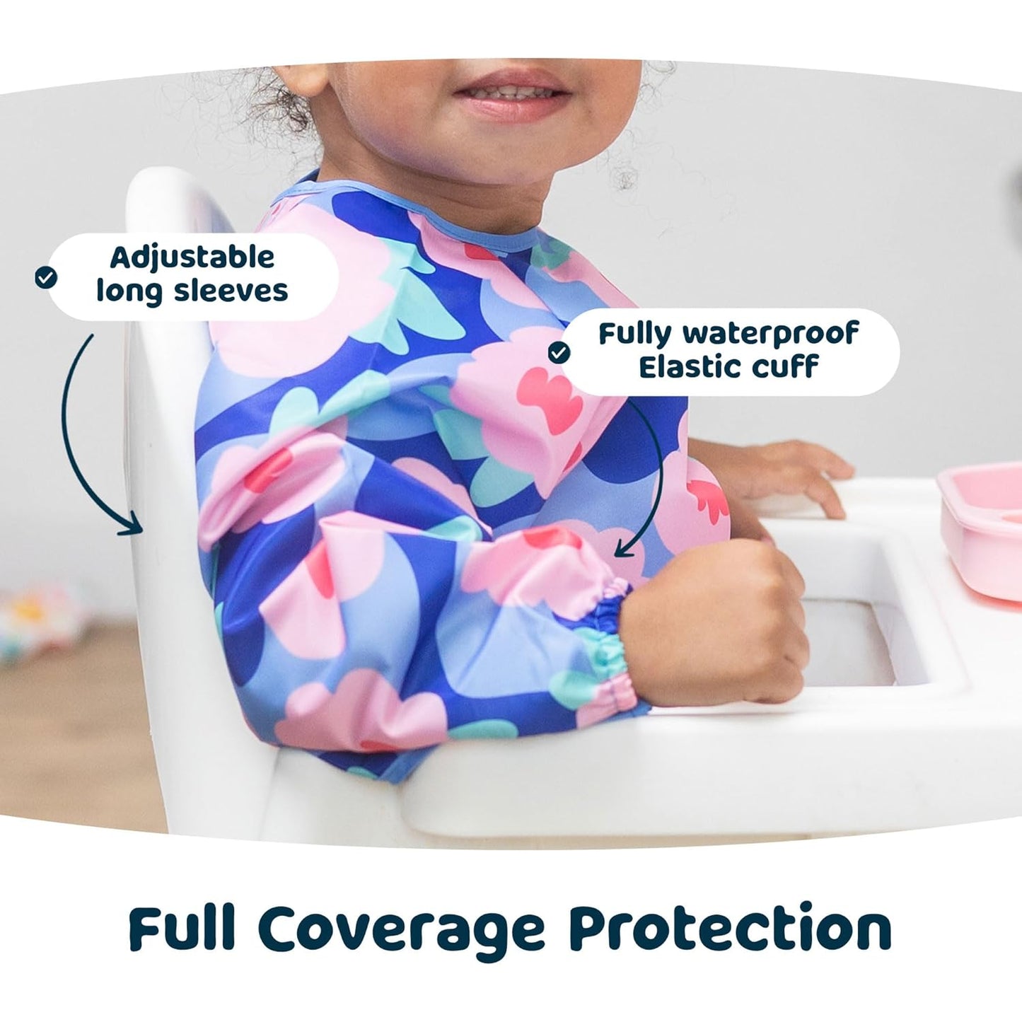 Tiny Twinkle Mess Proof Baby Bib,Waterproof Smock Baby Bib for Eating,Machine Washable Long Sleeve