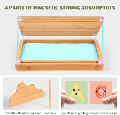 Montessori Sand Tray with Lid - Wooden Sand Trays for Kids Writing Letters and Numbers, Preschool