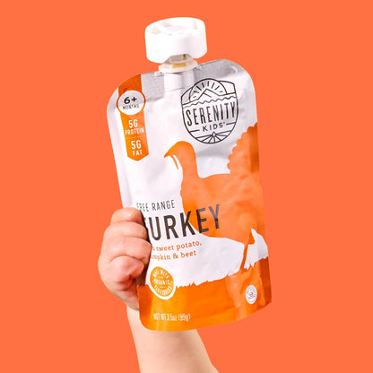 Serenity Kids 6+ Months Organic Baby Food Pouches - BPA-Free Range Turkey Pouches with Pumpkin