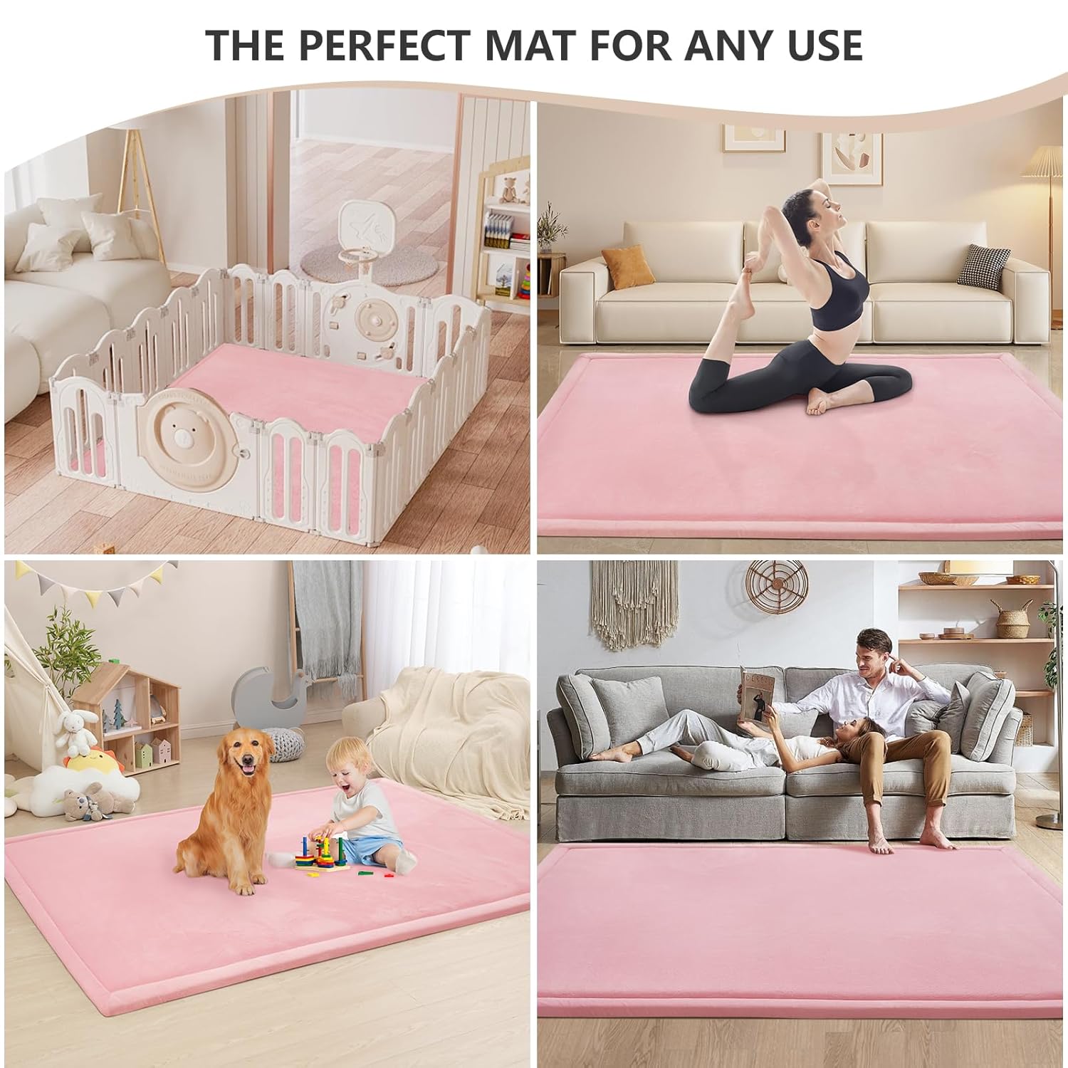 Baby Play Mat for Floor,1.3" Thick Memory foam Tummy Time Mat,79"×158“ Extra Large Soft Coral