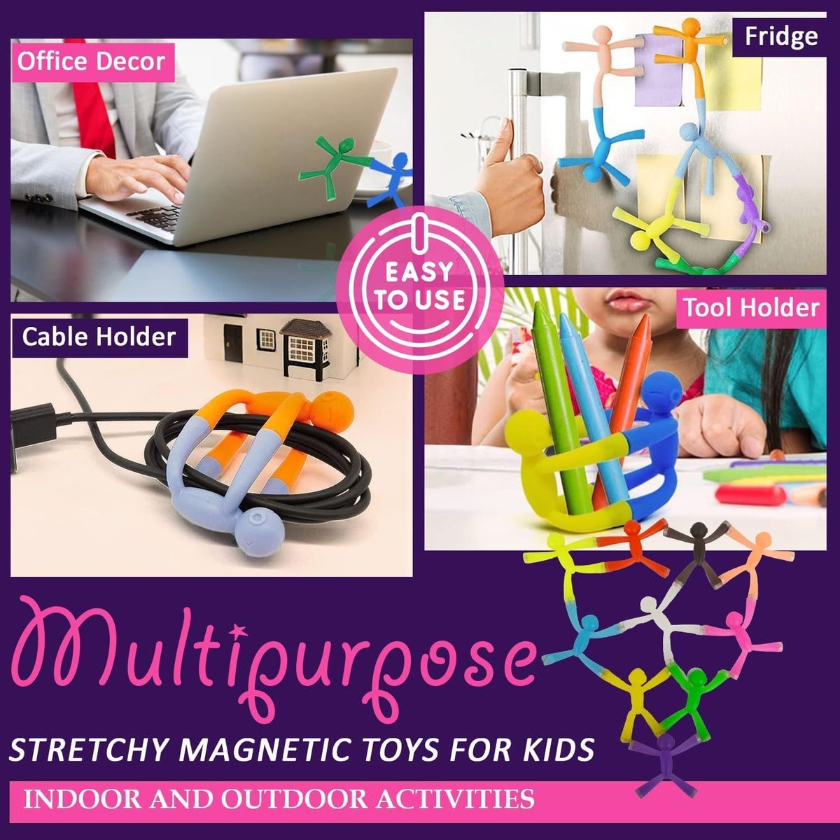 MAGMEN Enhanced Grip Magnetic Fidget Figures for Kids 3-8 & Toddlers | 10-Piece Solid Colors
