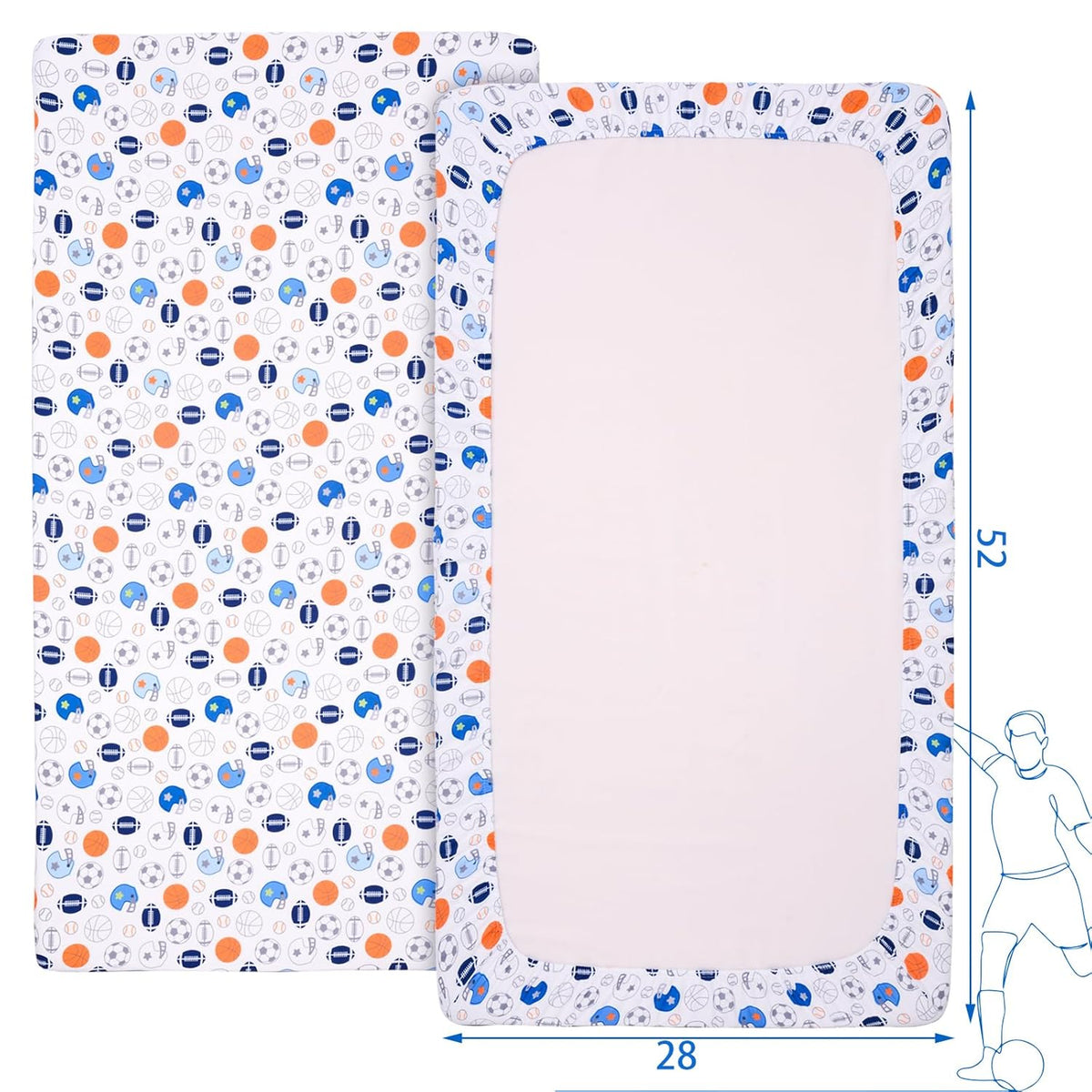 Crib Sheet - 1 Pack Sports Theme Nursery Bedding Sheet - Footballs Printed Standard Size Infant Bed