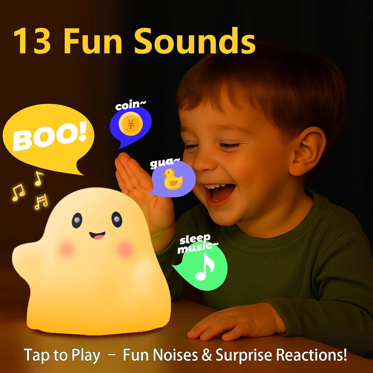 Halloween Cute Ghost Night Light for Kids-Touch+Squishy Silicone+2700k Eye-Safe LED+Fun