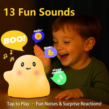 Halloween Cute Ghost Night Light for Kids-Touch+Squishy Silicone+2700k Eye-Safe LED+Fun