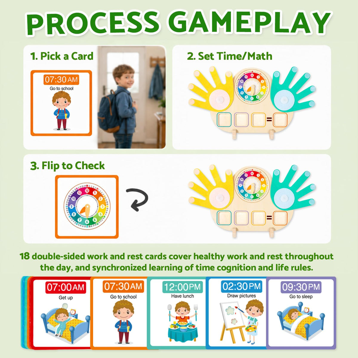 Quliwise 2-in-1 Wooden Math Manipulatives & Teaching Clock Toys