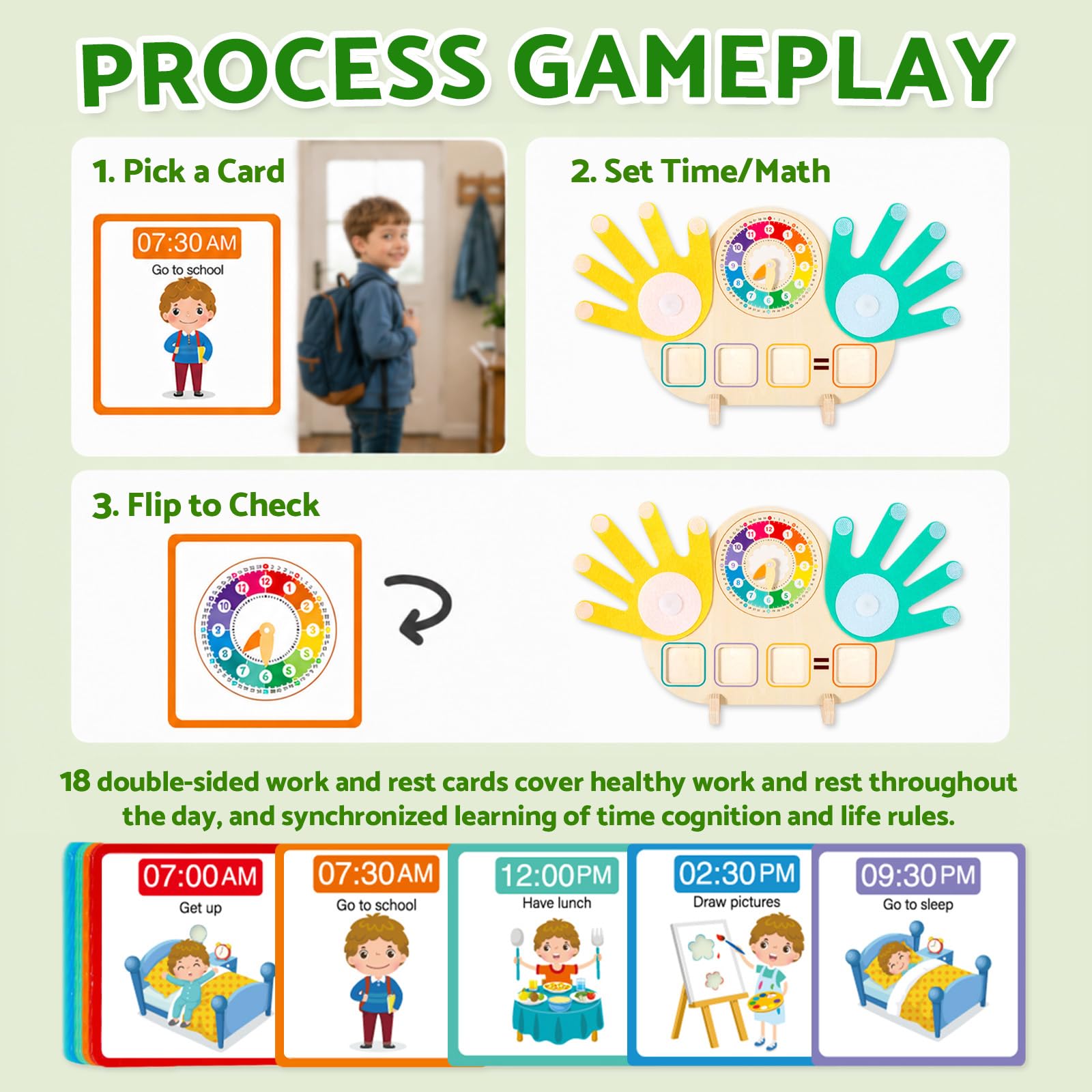 Quliwise 2-in-1 Wooden Math Manipulatives & Teaching Clock Toys