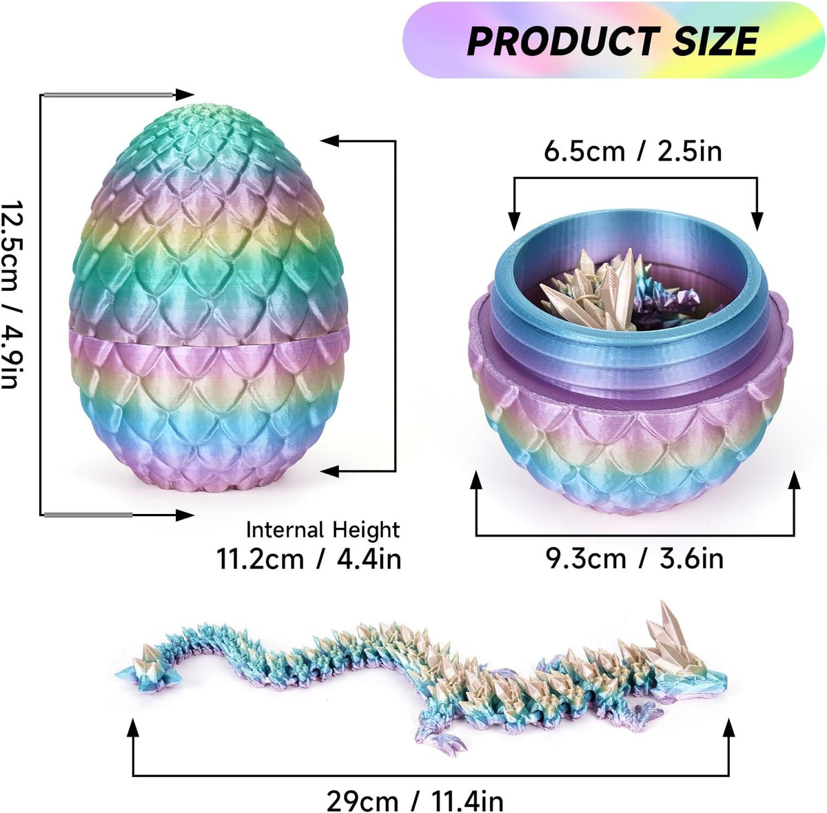 3D Printed Dragon Egg,Dragon Eggs with Dragon Inside,Crystal Dragon Fidget Toys,Full Articulated
