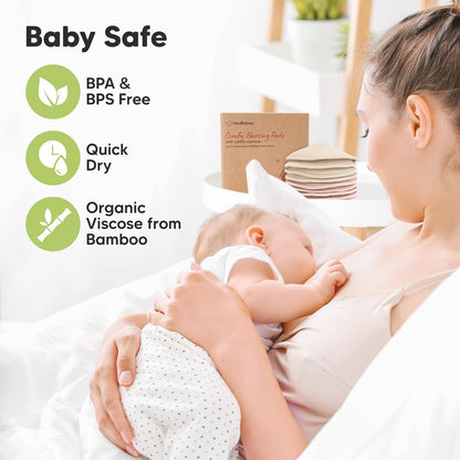 Organic Nursing Pads - 8 Washable Viscose Derived from Bamboo Breastfeeding Pads, Wash Bag