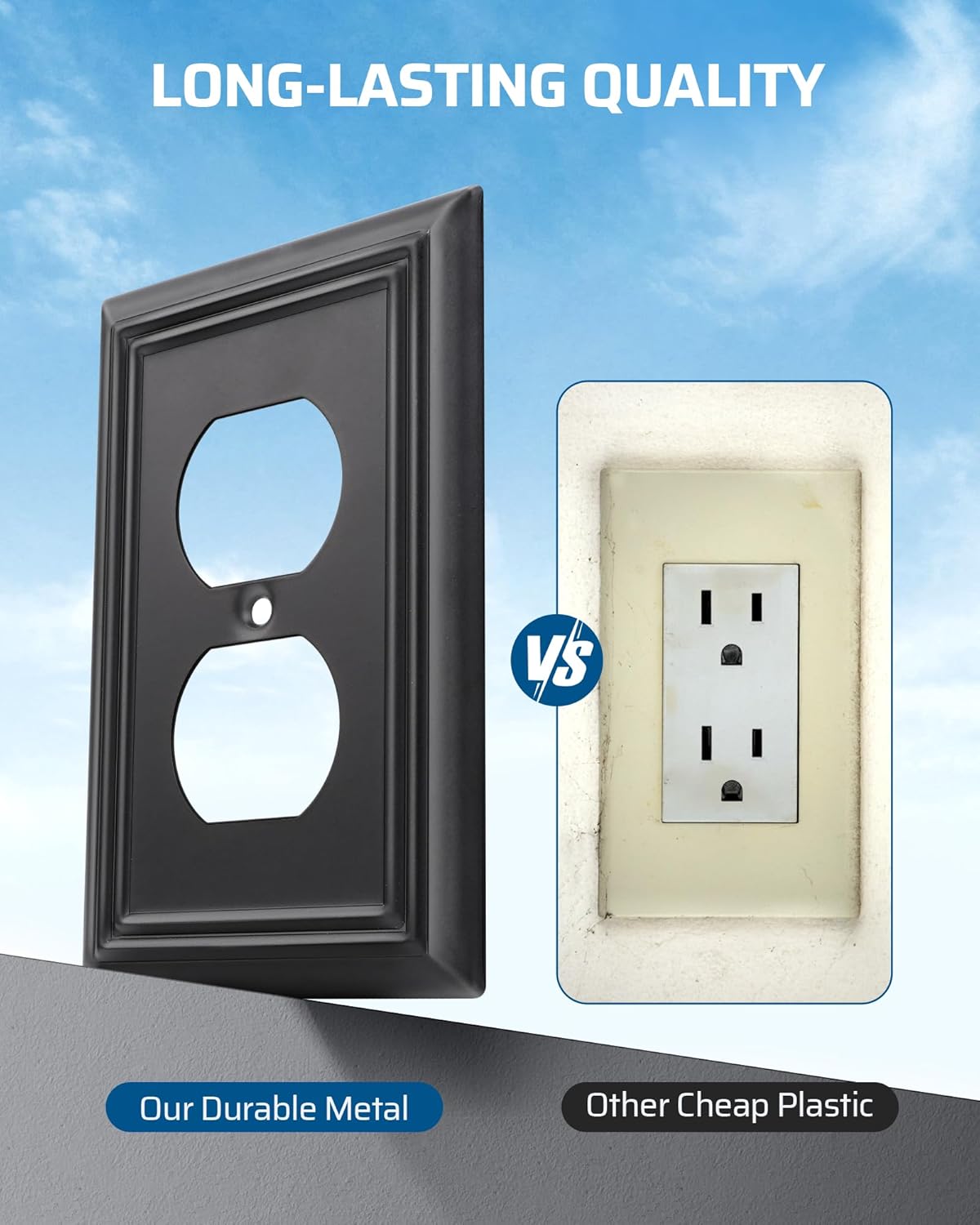 DEWENWILS 4 Pack Black Metal Outlet Covers, 4.88"×3.13" Electric Covers for Outlets, Kitchen Wall