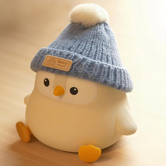 Penguin Lamp with Knit Hat,Kawaii Penguin Night Light,Food Grade Silicone,Dimmable Nursery
