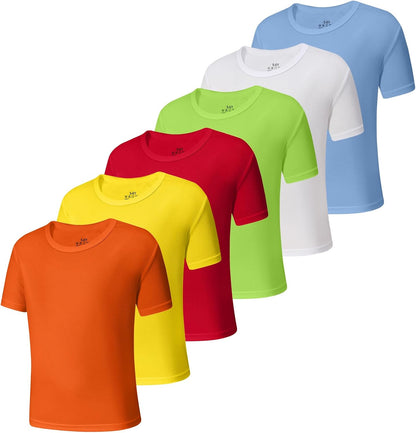 6-Pack Boys Athletic T-Shirts Quick Dry Short-Sleeve Tops Youth Moisture Wicking Running Sports