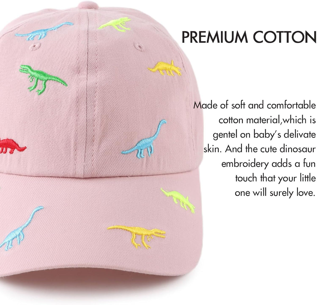 JANGANNSA Dinosaur Boys Girls Caps Embroidery Baby Baseball Caps Cotton Infant Toddler Kids Hat