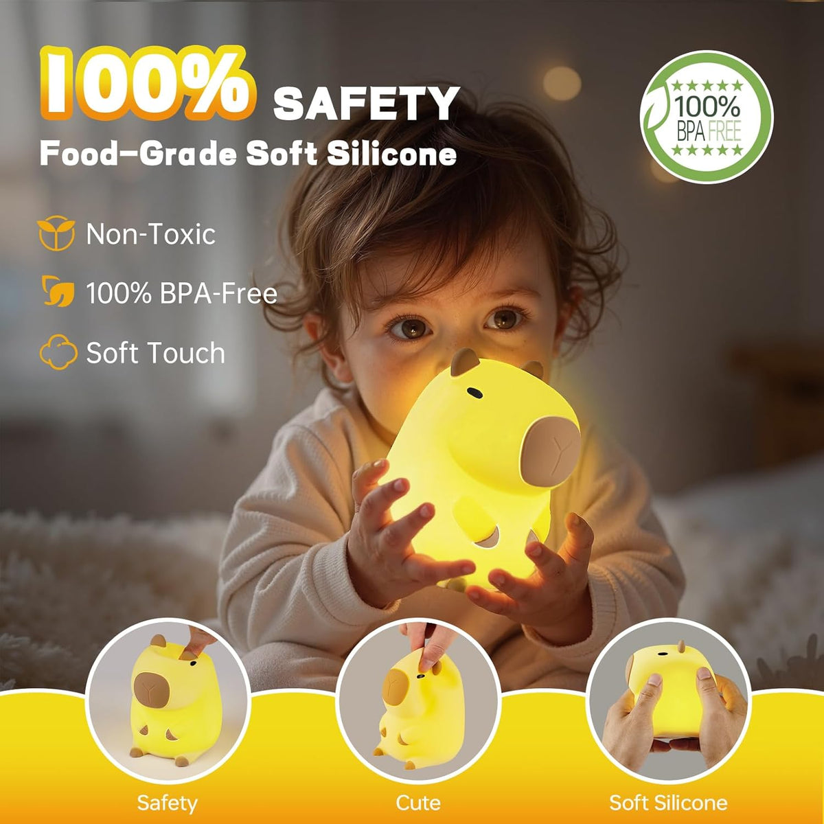 Capybara Night Light for Kids, Cute Capybara Lamp Silicone Baby Nursery Night Lamp, Dimmable