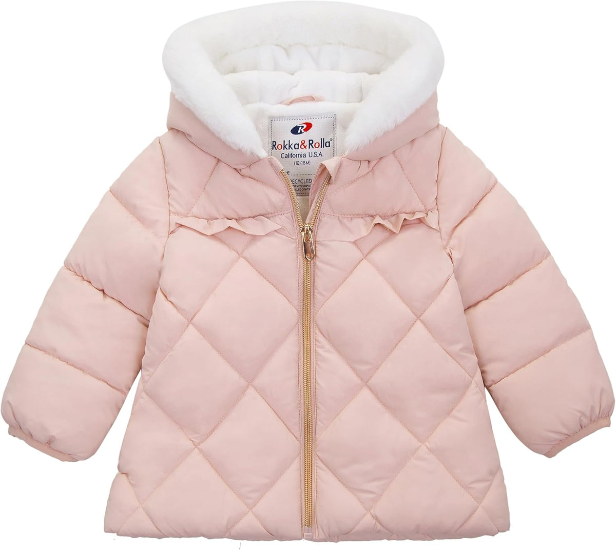 Rokka&Rolla Baby Girls' Water-Resistant Puffer Jacket Hooded Winter Coat with Soft Mini Fur Lining