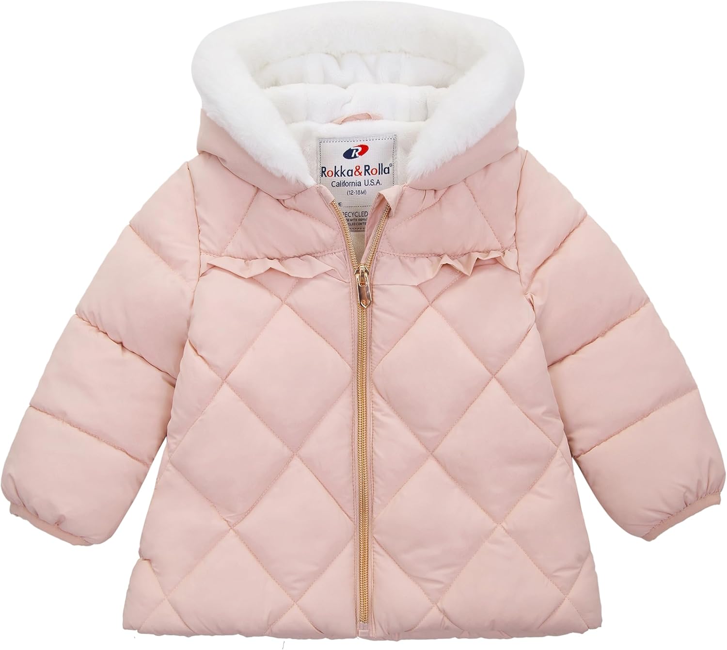 Rokka&Rolla Baby Girls' Water-Resistant Puffer Jacket Hooded Winter Coat with Soft Mini Fur Lining
