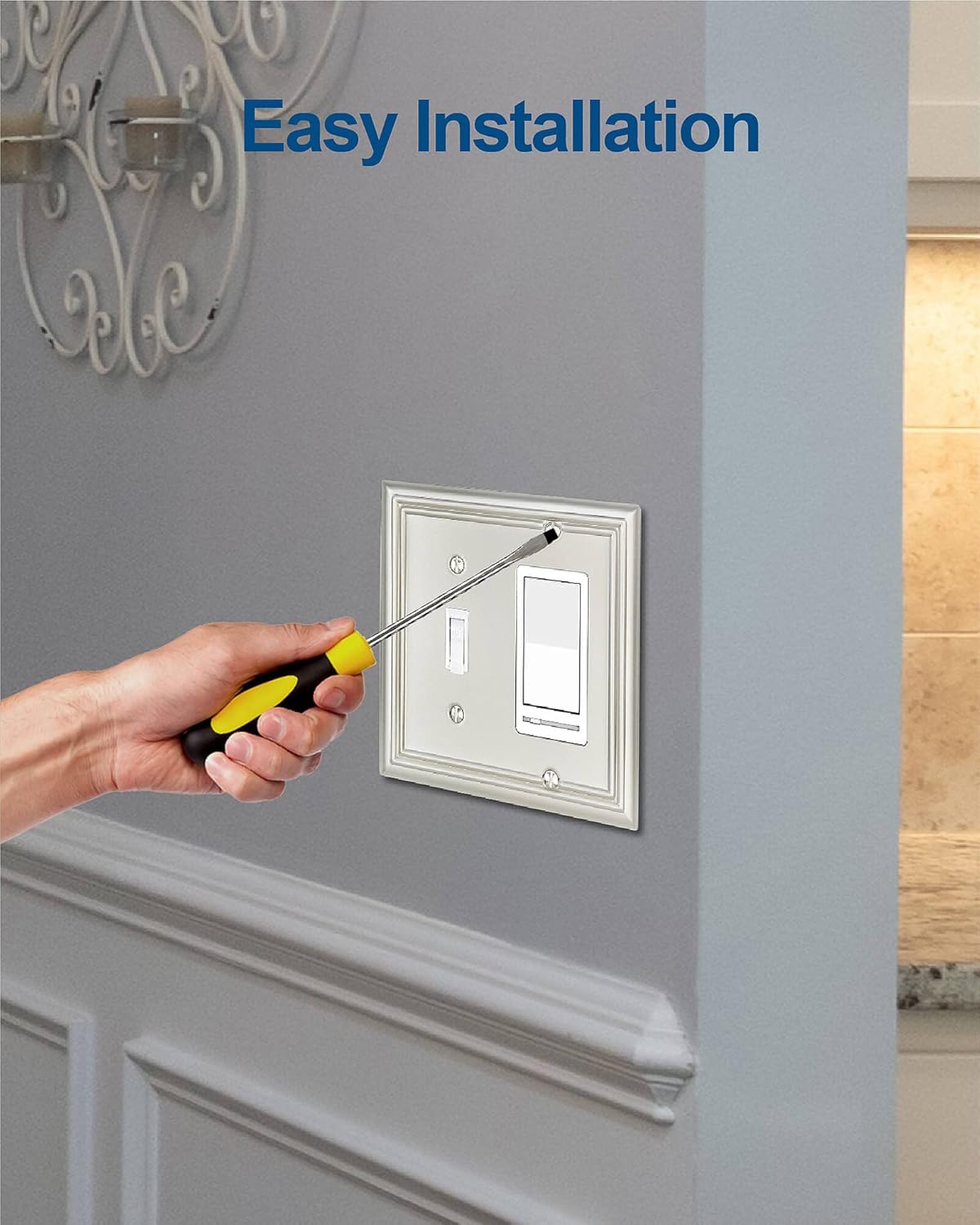1-Pack Combination Toggle/Decorator Wall Plate, Metal Wall Plate Cover for Light Switch