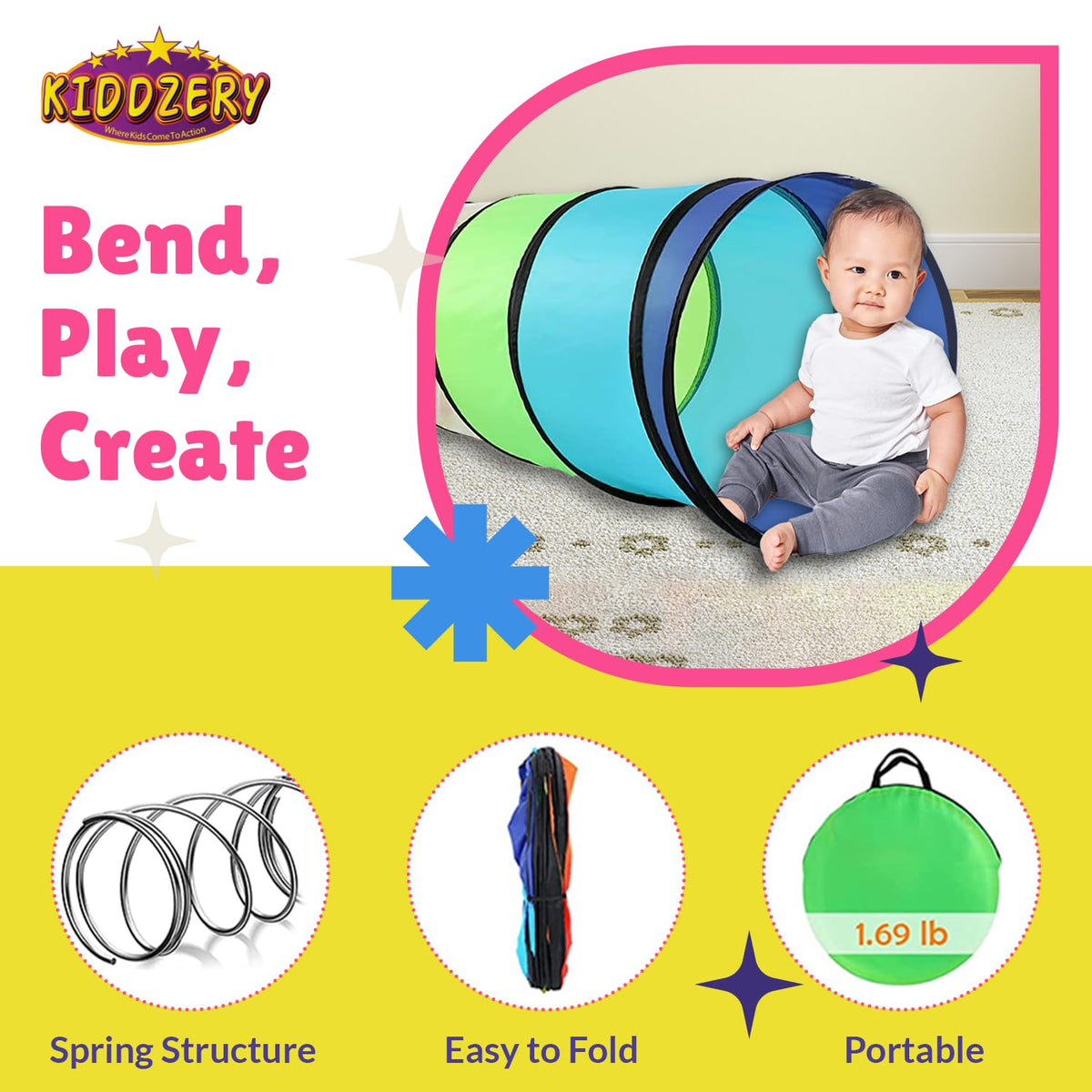 Kids Play Tunnel Set for Toddlers Double Tunnels for Indoor and Outdoor Fun | Pop-Up Crawl Tunnels