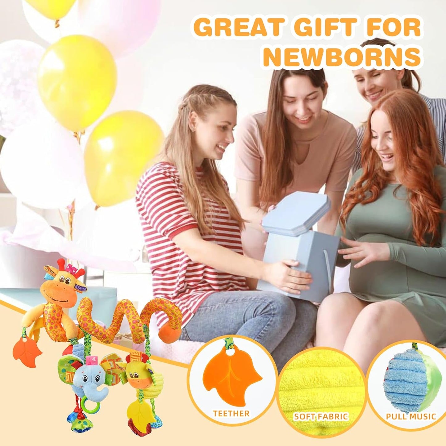 Jollybaby Crib Stroller Car Seat Toys for Baby 0-3-6-9-12 Months, Tummy Time Hanging Sensory Toys