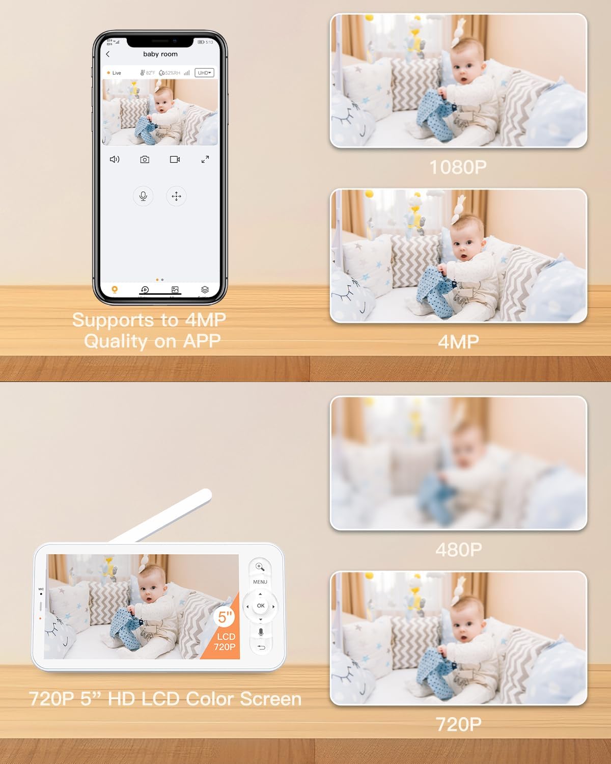 ARENTI 4MP 2.4G&5G WiFi Baby Monitor with 2 Cameras and Audio, Night Light, Auto Traking
