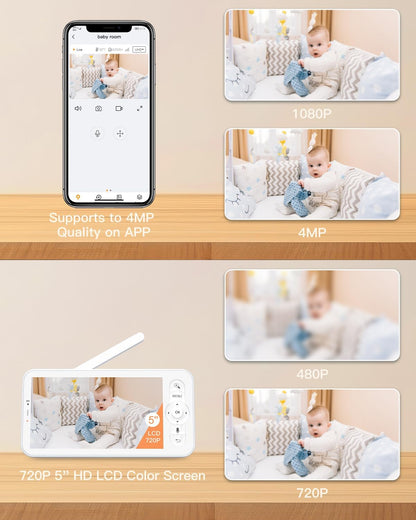 ARENTI 4MP 2.4G&5G WiFi Baby Monitor with 2 Cameras and Audio, Night Light, Auto Traking