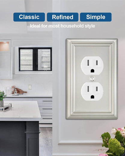 4-Pack Duplex Wall Plate, Satin Nickel Outlet Cover, Metal Electrical Outlet Cover Plate, 1-Gang