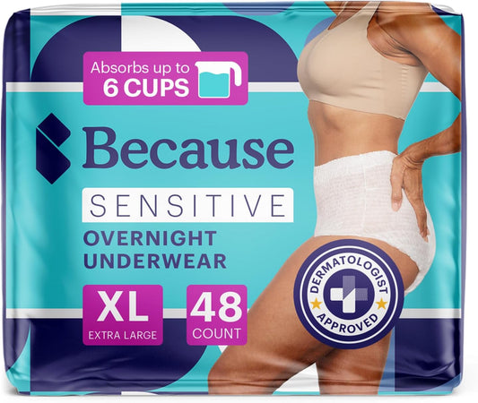 Because Adult Incontinence Underwear for Sensitive Skin - Women - Premium Overnight Disposable