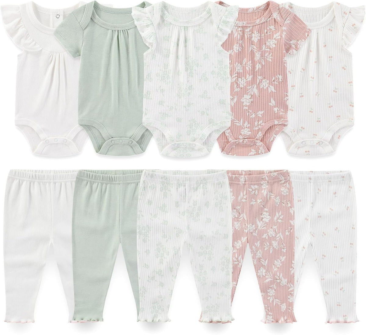 Baby Boy Girl 10 Piece Combined Type Clothing Set Cotton Baby Bodysuits and Pants Set Home Outdoor