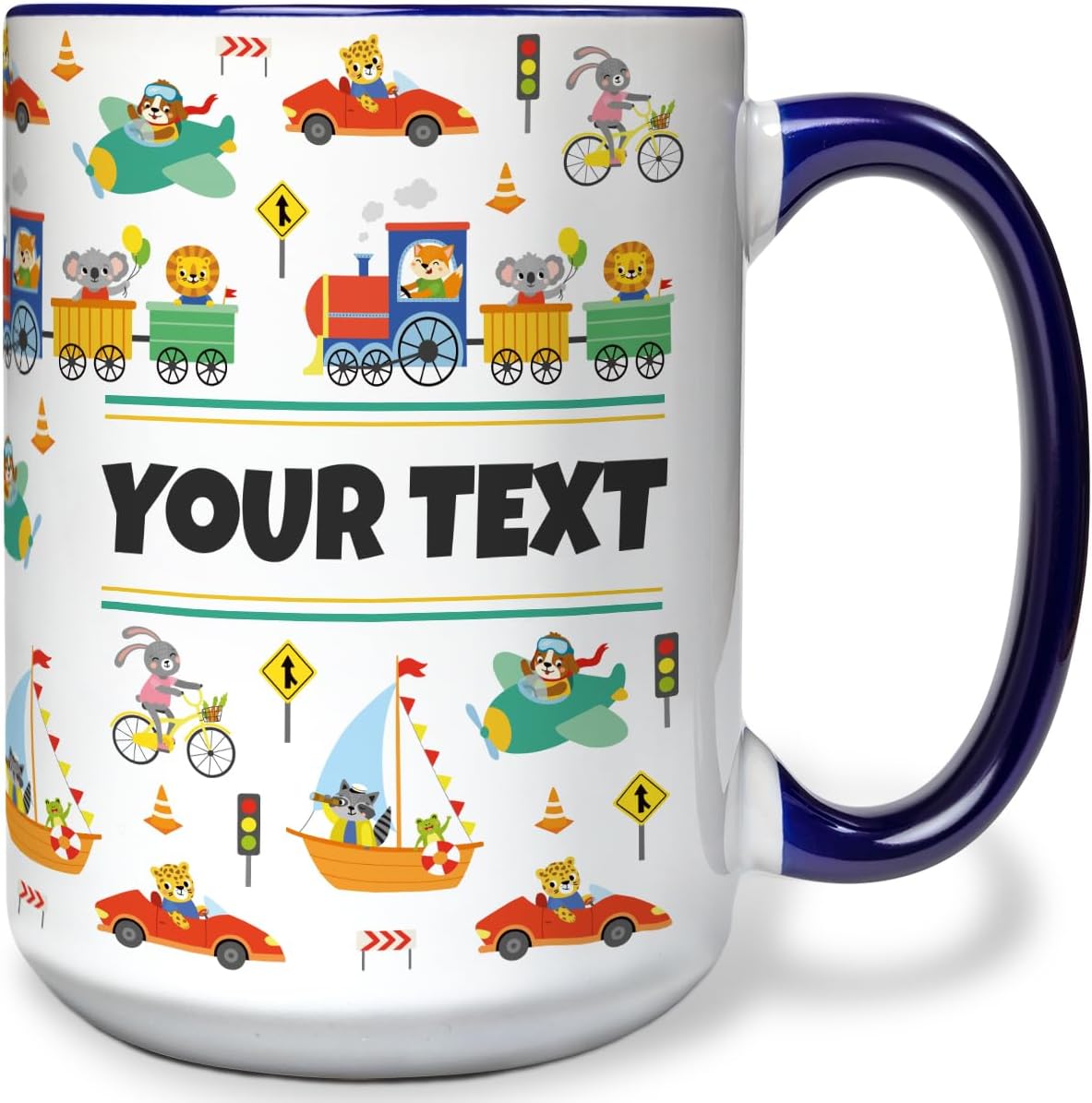 Personalized Mug for Kids - Vehicles - Custom Name/Text, Ceramic Hot Chocolate/Cocoa/Coffee Cup for