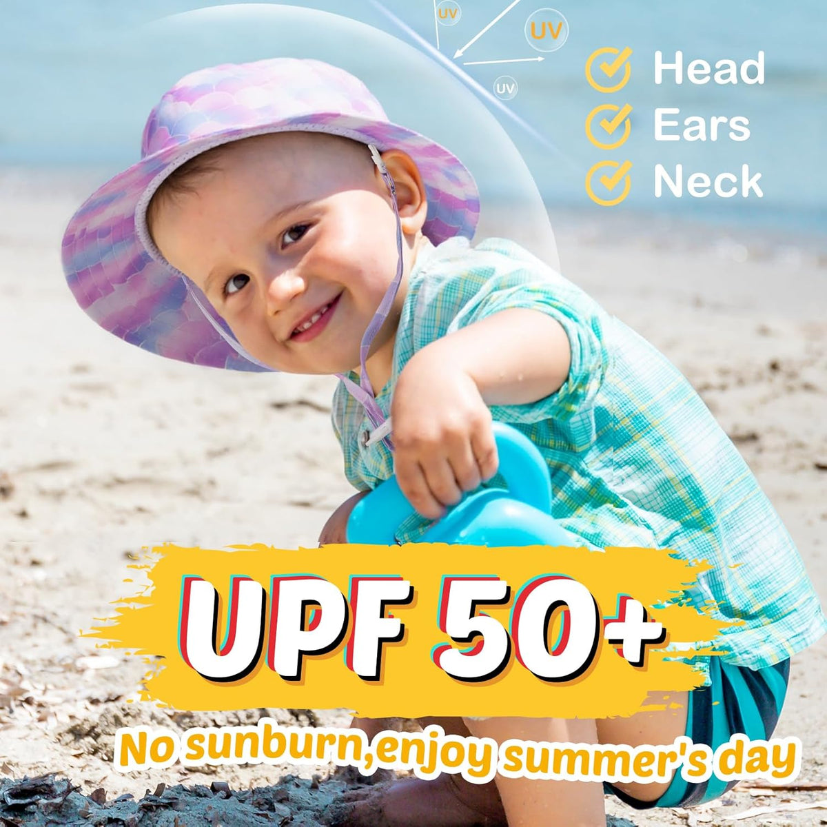 Baby Sun Hat Kids Summer UPF 50+ Toddler Bucket Hat Wide Brim Adjustable Beach Hats for Boys Girls