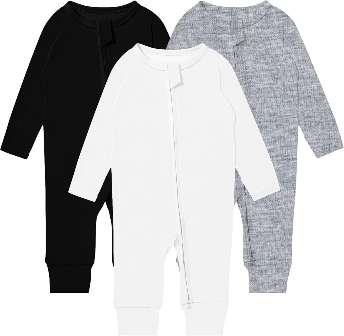 GUISBY Long Sleeve Cotton Pajamas Footless Baby Bodysuits with Zipper and Mittens 3-Pack for Boys