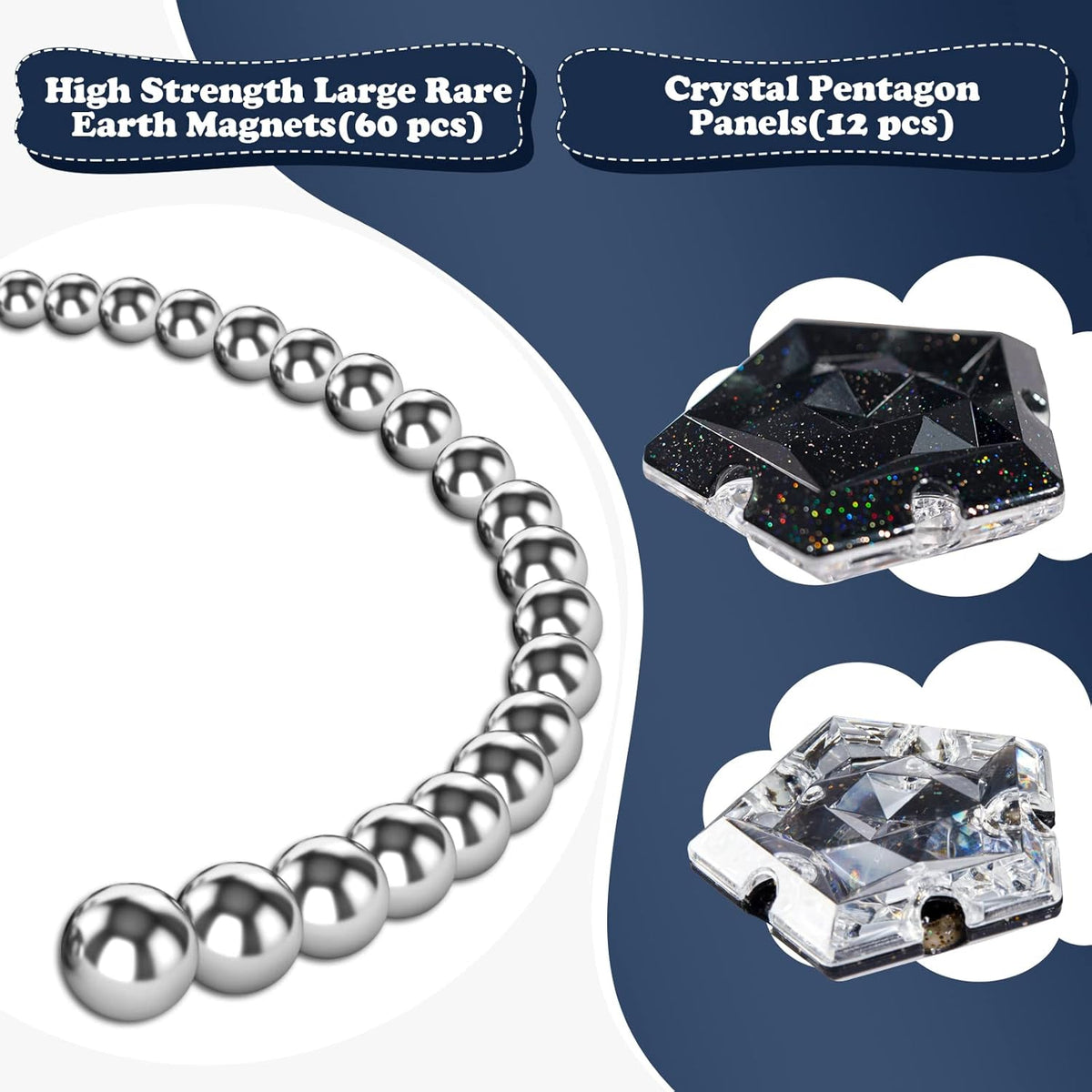 Magnetic Fidget Sphere Magnets Balls - Crystal Black Holographic Glitter - Magnet Fidgets Toy - 12
