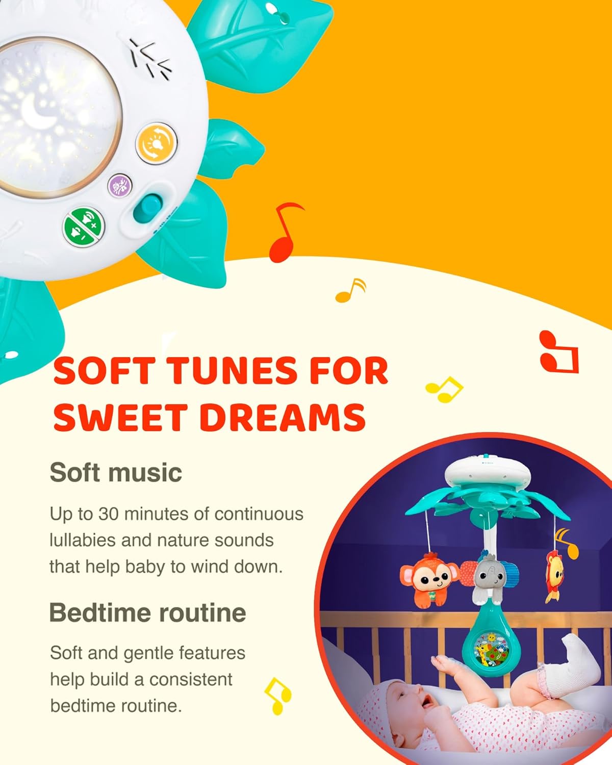 KiddoLab Baby Crib Mobile with Relaxing Music. Includes Ceiling Light Projector with Stars