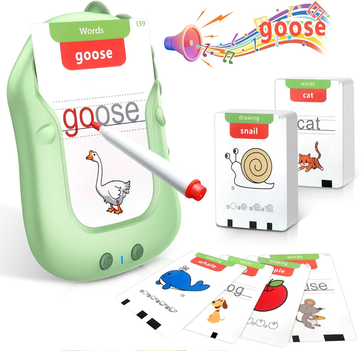 Reusable Writing & Drawing Talking Flash Cards for Toddlers - 168 Phonics Learning Cards with 8