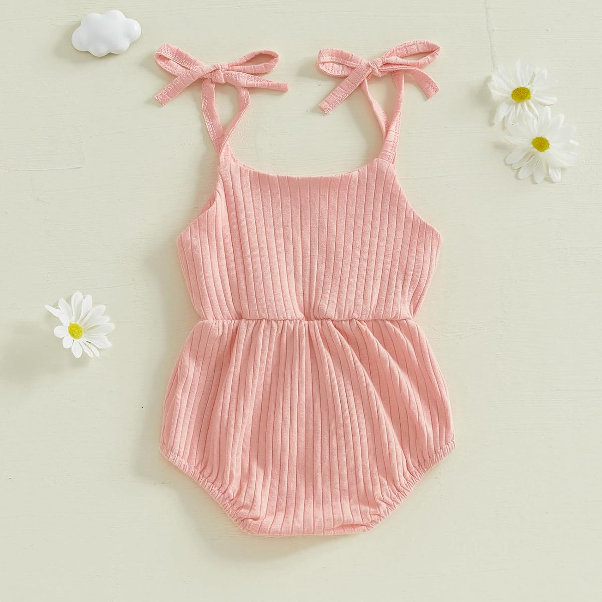 Newborn Infant Baby Girl Romper Ribbed Knit Sleeveless Spaghetti Strap One Piece Jumpsuit Bodysuit