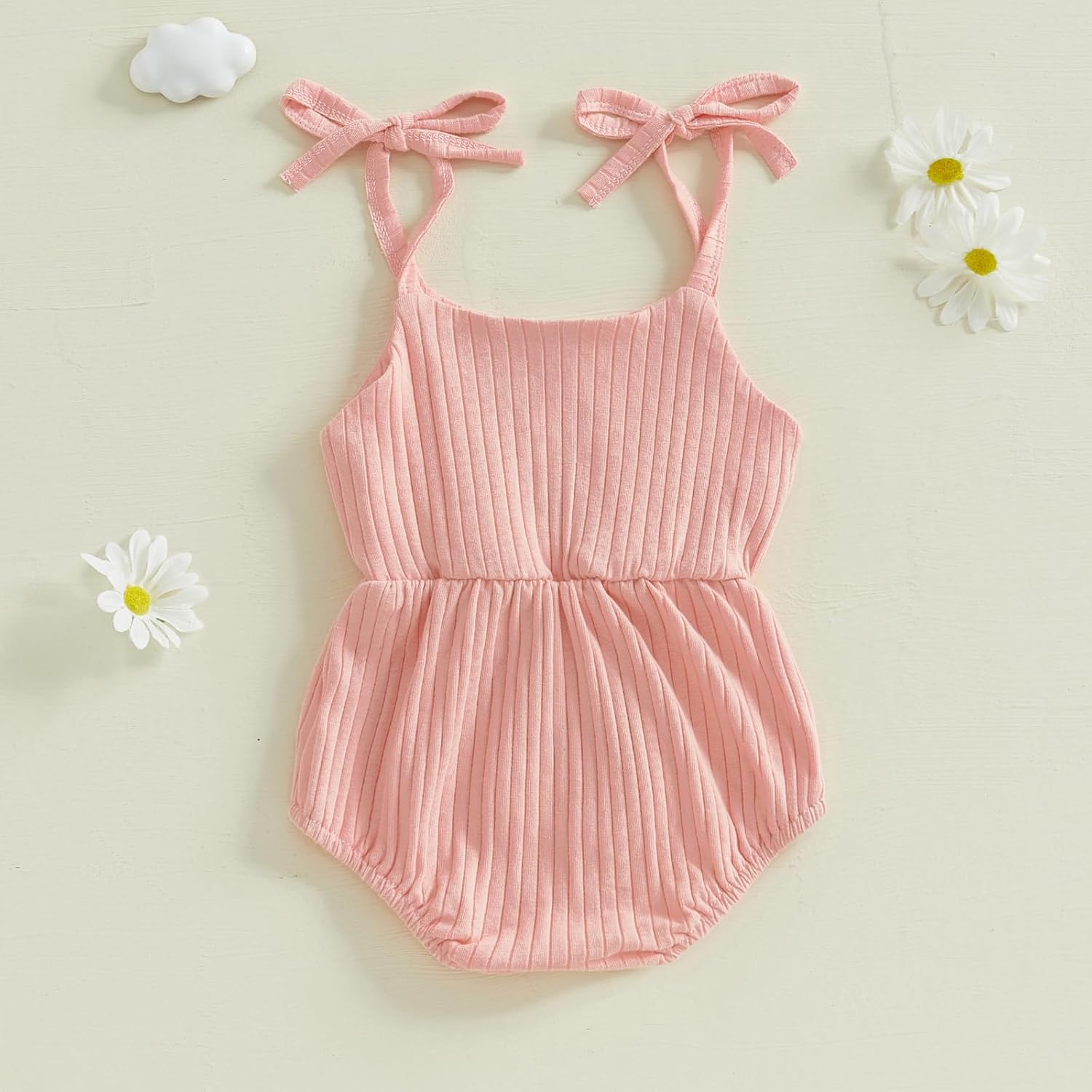 Newborn Infant Baby Girl Romper Ribbed Knit Sleeveless Spaghetti Strap One Piece Jumpsuit Bodysuit