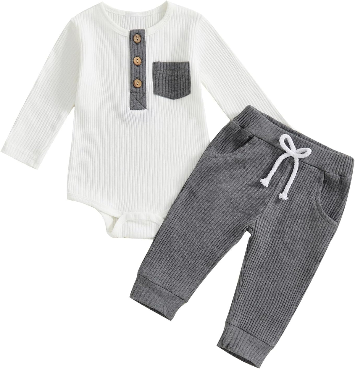 fhutpw Baby Boy Clothes 3 6 12 18 Months Ribbed Knitted Long Sleeve Romper and Pants Sets Newborn
