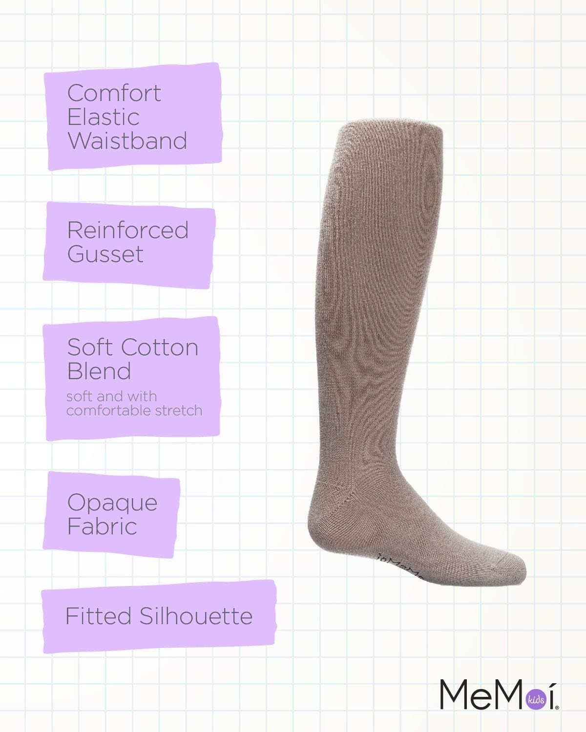 MeMoi Soft Pima Cotton Tights for Girls, Soft and Lightweight Opaque Tights for girls - Sizes 8 to