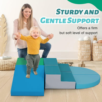 6-Piece Soft PU Leather Toddlers Climbing Toys, Indoor Climb and Crawl Activity Play Set, Foam Play