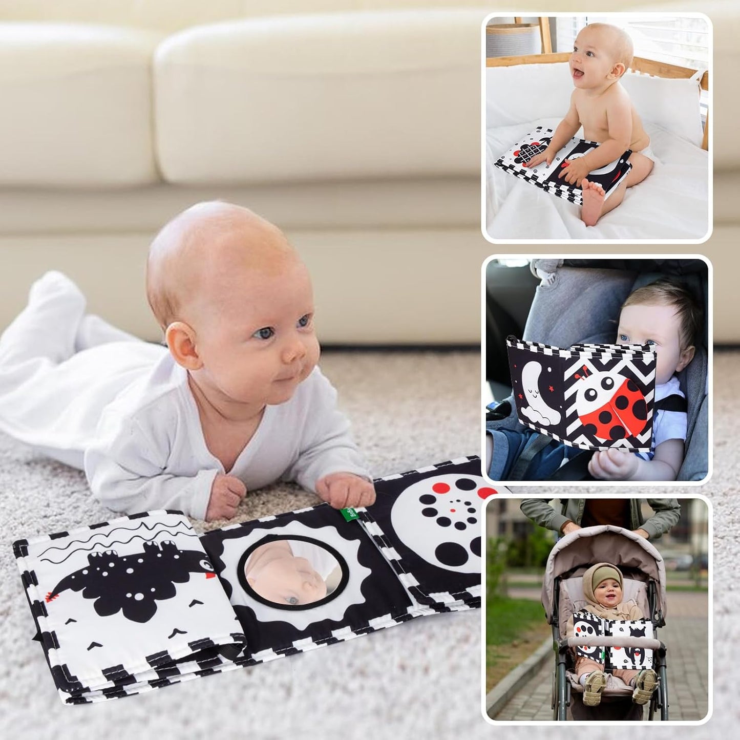 Cawgug Black and White High Contrast Baby Toys for Newborn Brain Development Tummy Time Soft Book