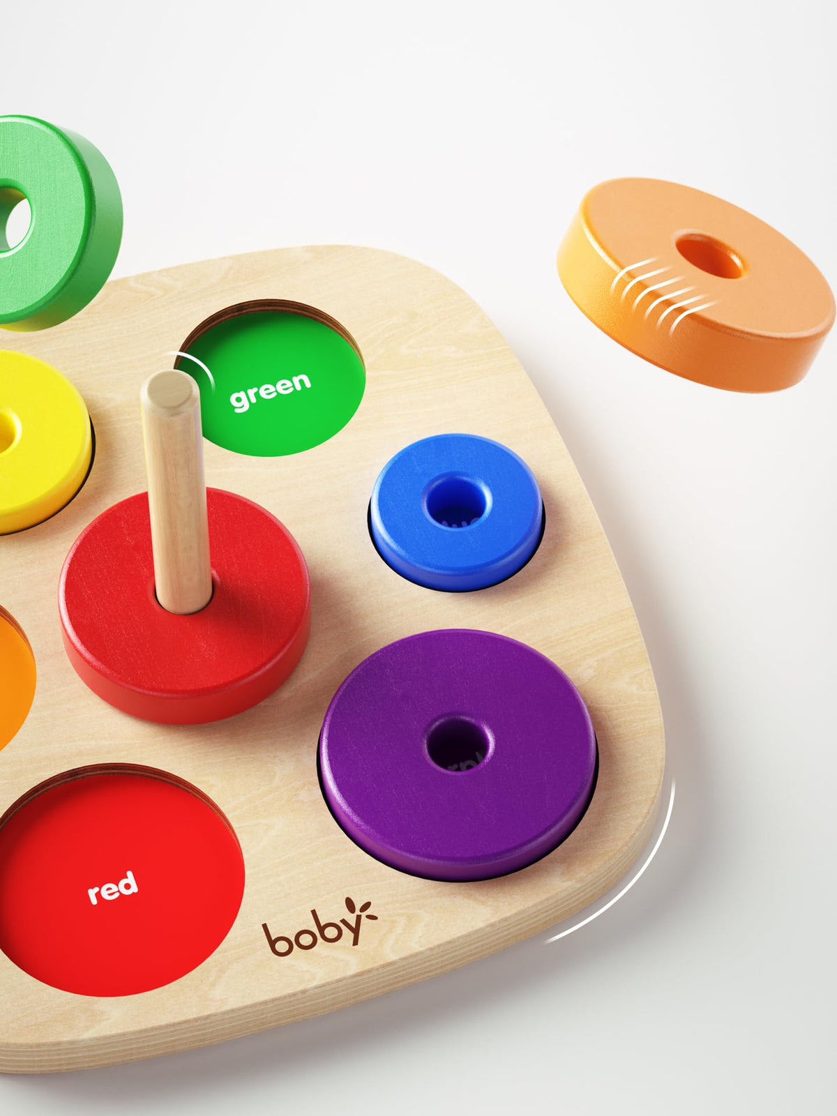 Dailyfunn Montessori Toys Wooden Rainbow Ring Stacker Color Size Learning Sorting Stacking Toy for
