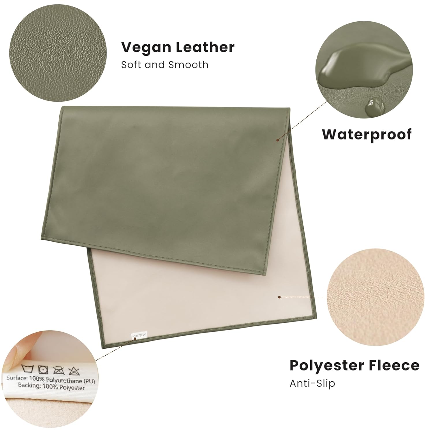 Konssy Faux Leather Baby Changing Mat, Waterproof, Wipeable & Portable Diaper Changing Pad for