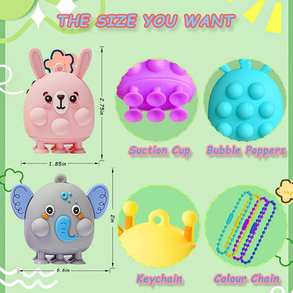 48 Pcs Party Favors for Kids, 3D Animal Pop Fidget Toys Bulk, Sensory Bath Suction Toys for