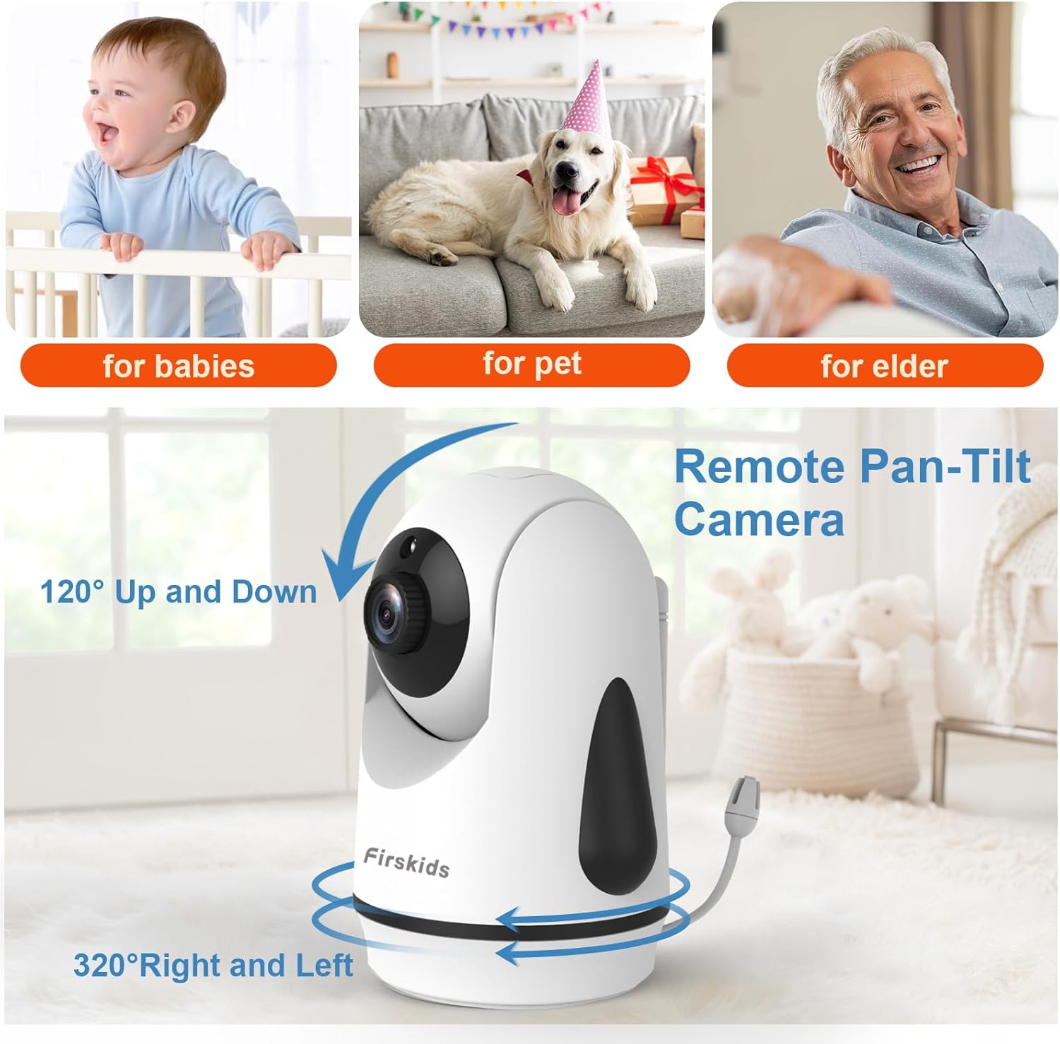 Baby Monitor with 2 Cameras, 5” Video Baby Monitor with Dual Camera and Audio no WiFi, 32-Hour
