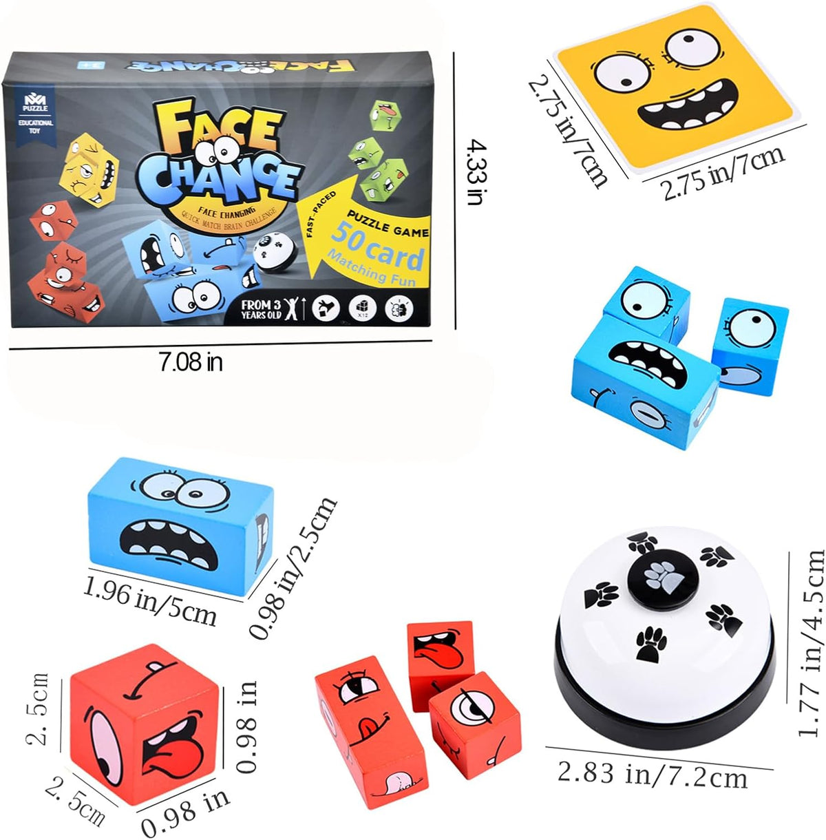 Wooden Face Changing Magic Cube Game, Expression Puzzle Building Blocks Pattern Matching Game