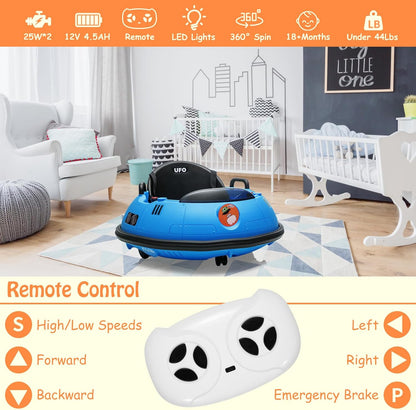 12V Electric Ride on Bumper Car for Toddlers, Kids Bumper Car with Remote Control, LED Lights & 360