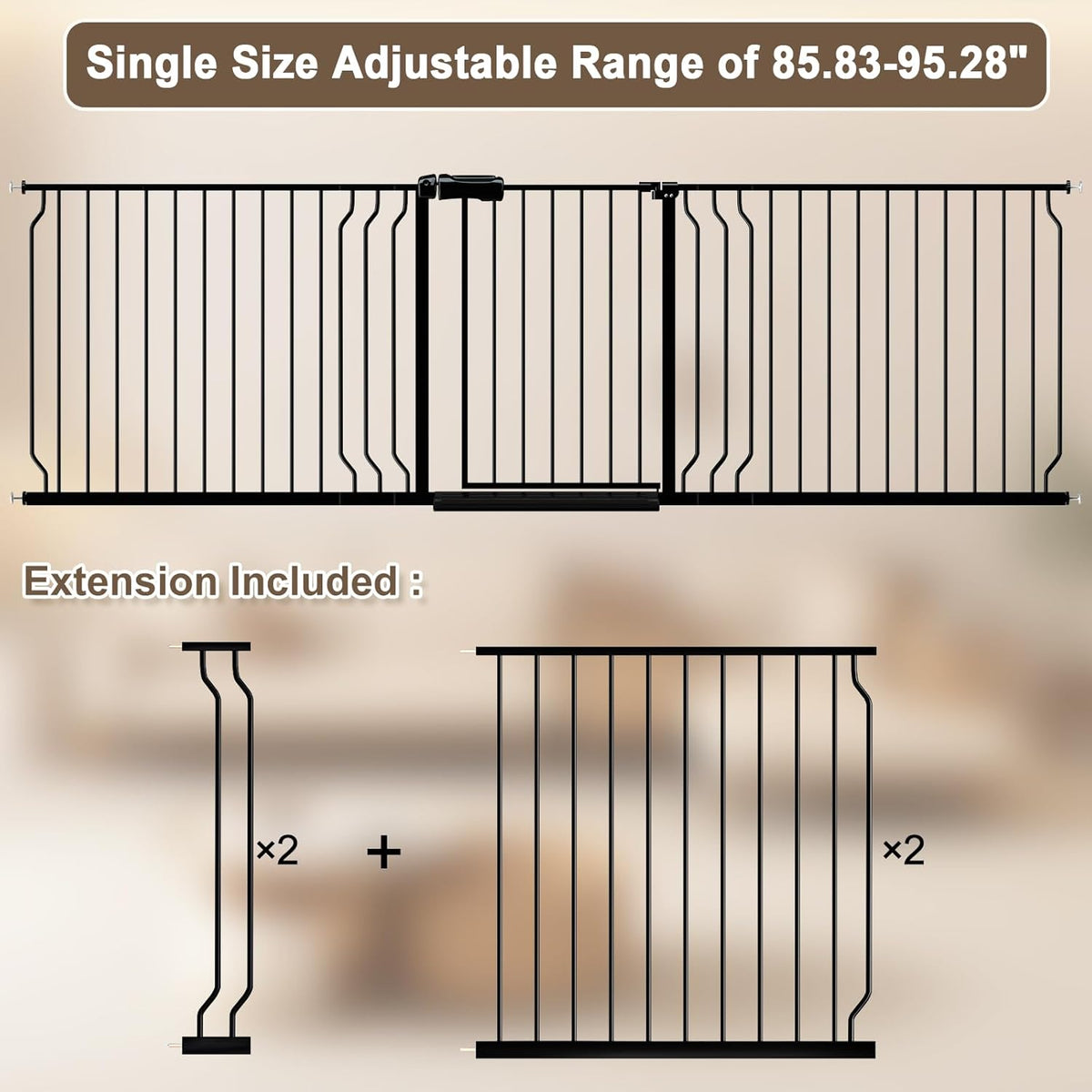 WAOWAO Baby Gate 85.83-95.24" Extra Wide Pressure Mounted Walk Through Swing Auto Close Safety